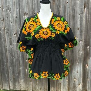 Floral Embroidered Black and Orange Women's Top NWOT